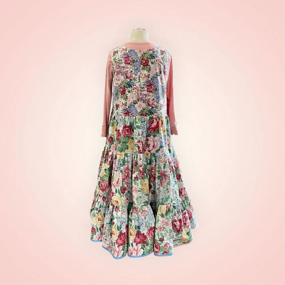 Handmade Floral Tiered Maxi Dress, patch pockets and adjustable straps, Size L - Picture 4 of 16